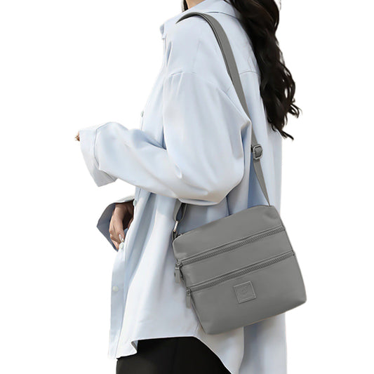Multipockets Zipper Crossbody Purses Casual Nylon Shoulder Bag for Women Daily Handbag Gray