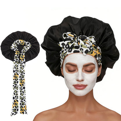 Satin Bonnet for Sleeping Double Layer Sleep Hair Bonnets Caps for Curly Braid Hair-Black