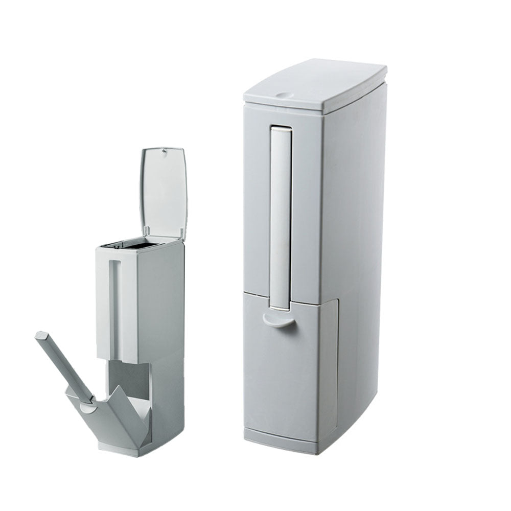 2-in-1 Slim Trash Can and Toilet Brush Set Bathroom Garbage Bin Wastebasket with Lid Gray