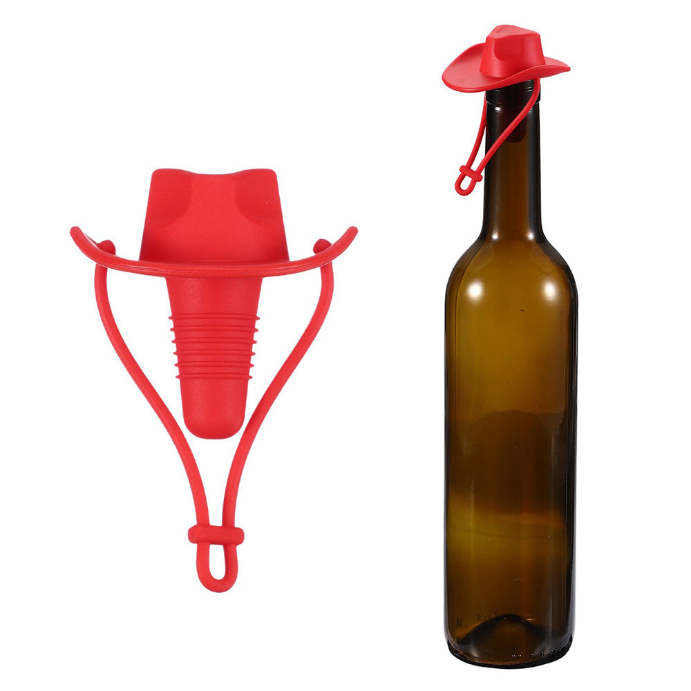 Western Cowboy Hat Silicone Wine Bottle Stopper Champagne Sealer -Red