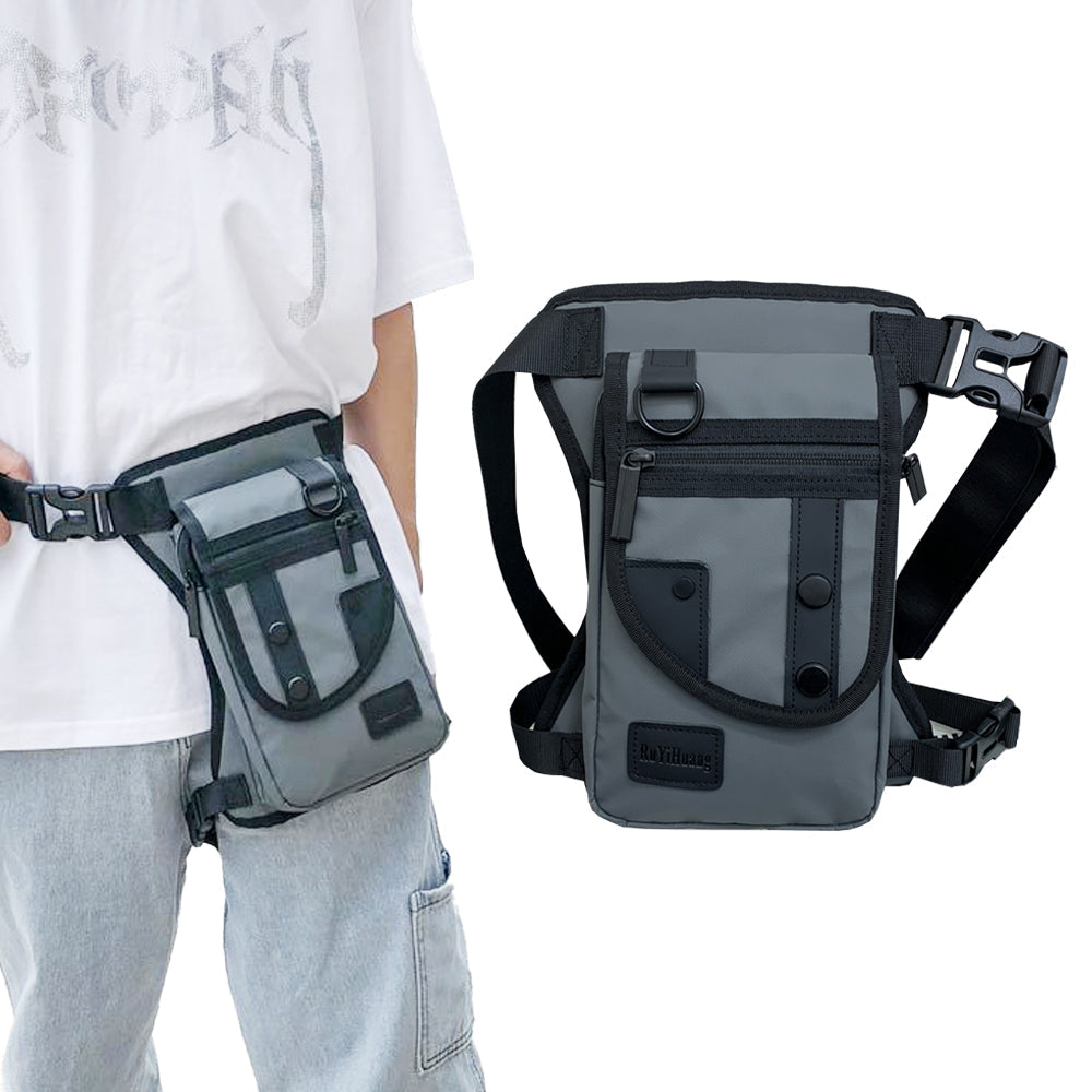 Men's Tactical Leg Bag Drop Legs Belt Pack Waist Bag for Travel Riding Hiking Gray