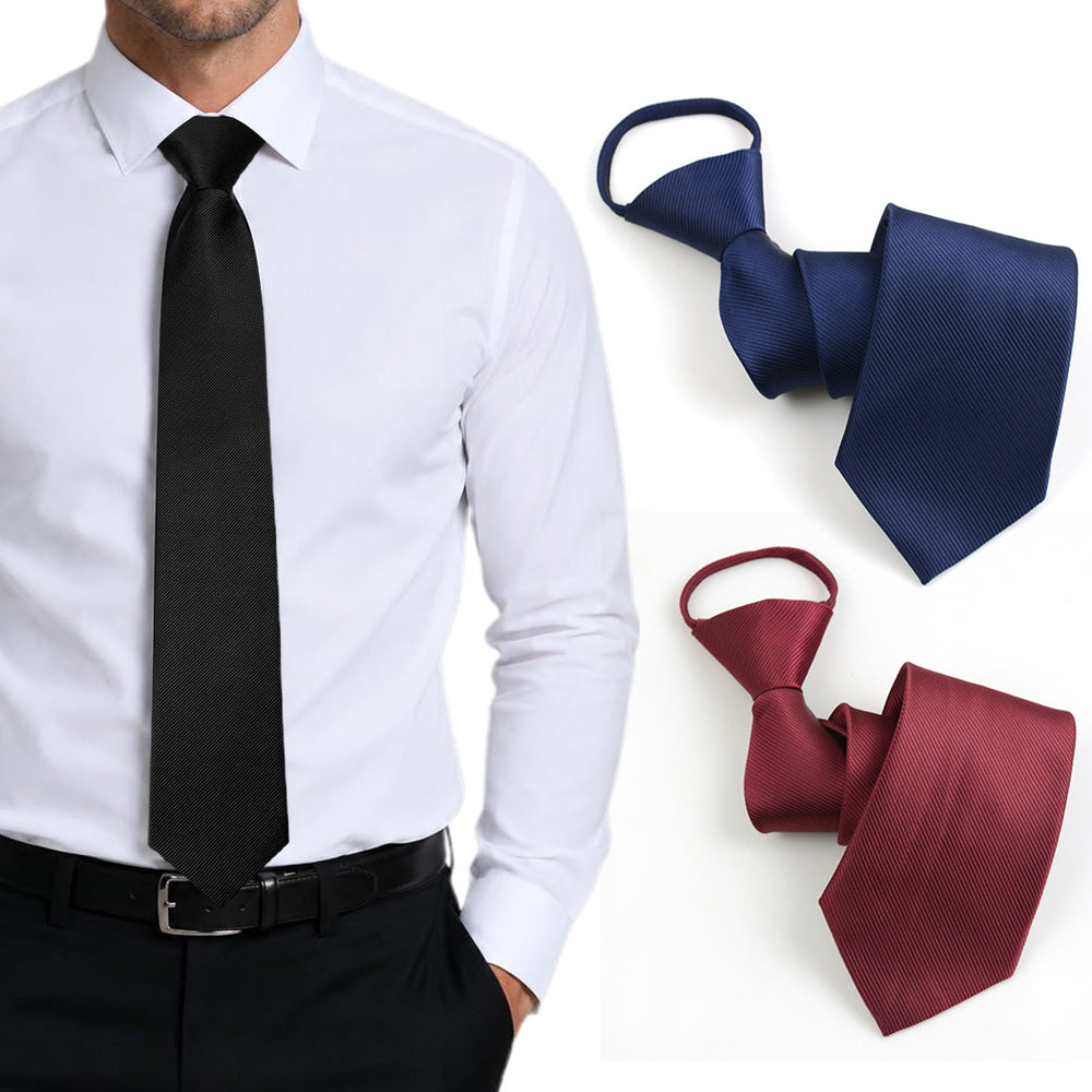 3 Packs Pre-tied Zipper Tie Ready to Wear Solid Colour Business Neckties