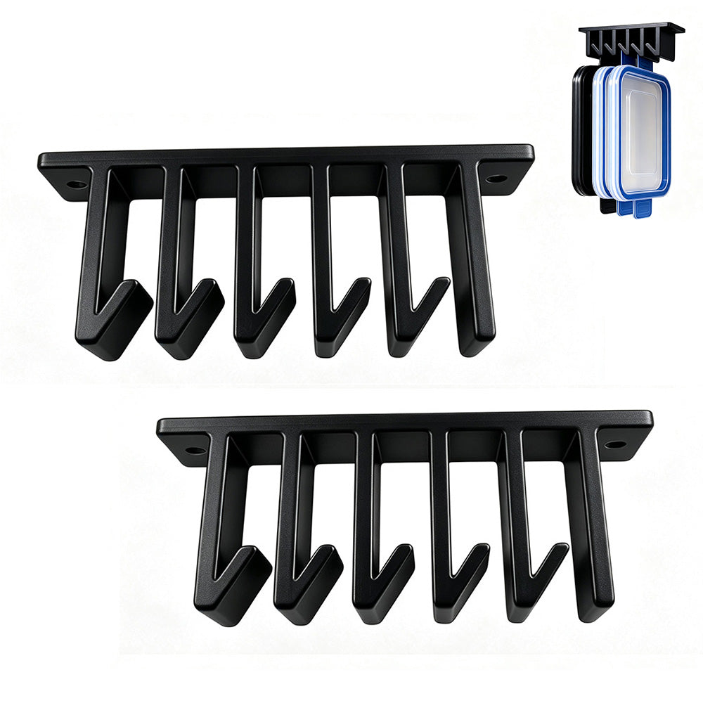 2 Pack 5 Slots Kitchen Under Cabinet Food Container Lid Organizer Storage Black