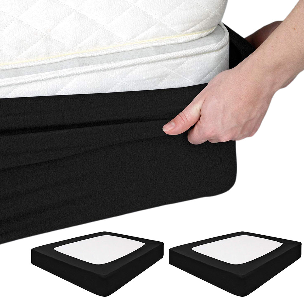 2Pcs Elastic Box Spring Mattress Foundation Cover -Black