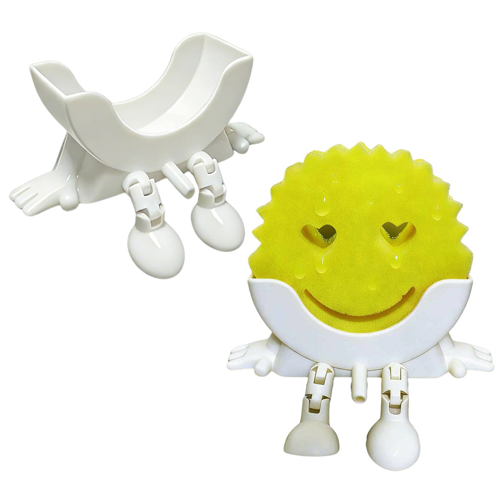 2Pcs Smiley Face Sponge Holder Sink Drain Rack for Sink Edge-white