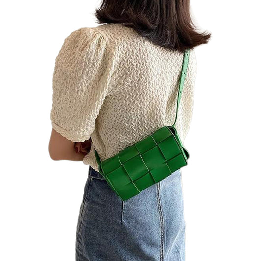 PU Leather Woven Style Crossbody Bag Small Shoulder Fanny Pack for Women Green