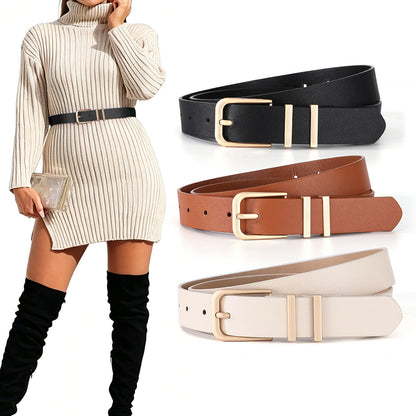 Women PU Leather Waist Belt Gold Pin Buckle Casual Belt for Jeans Dress