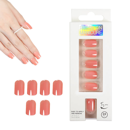 Set of 24Pcs Press On Nails Solid Color Self-Adhesive Fake Nails Pink