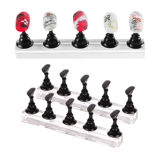Set of 2Pcs Acrylic DIY Nail Art Practice Display Stand Magnetic Fake Nails Holder for Manicure Practices Black