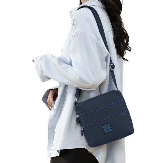 Multipockets Zipper Crossbody Purses Casual Nylon Shoulder Bag for Women Daily Handbag Navy