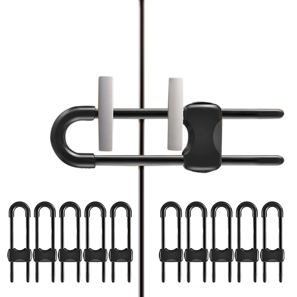 10Pcs Cabinet Locks U-Shaped Drawers Locks for Knob Handle on Door Cupboard -Black