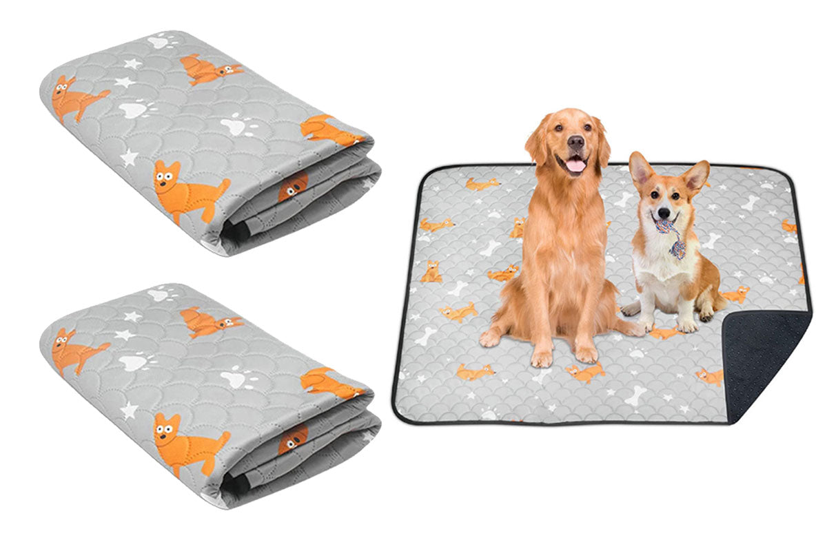 2Pcs Washable Pet Dog Training Pee Pad Reusable Absorbent Cushion Pet Pee Mat-Light Gray