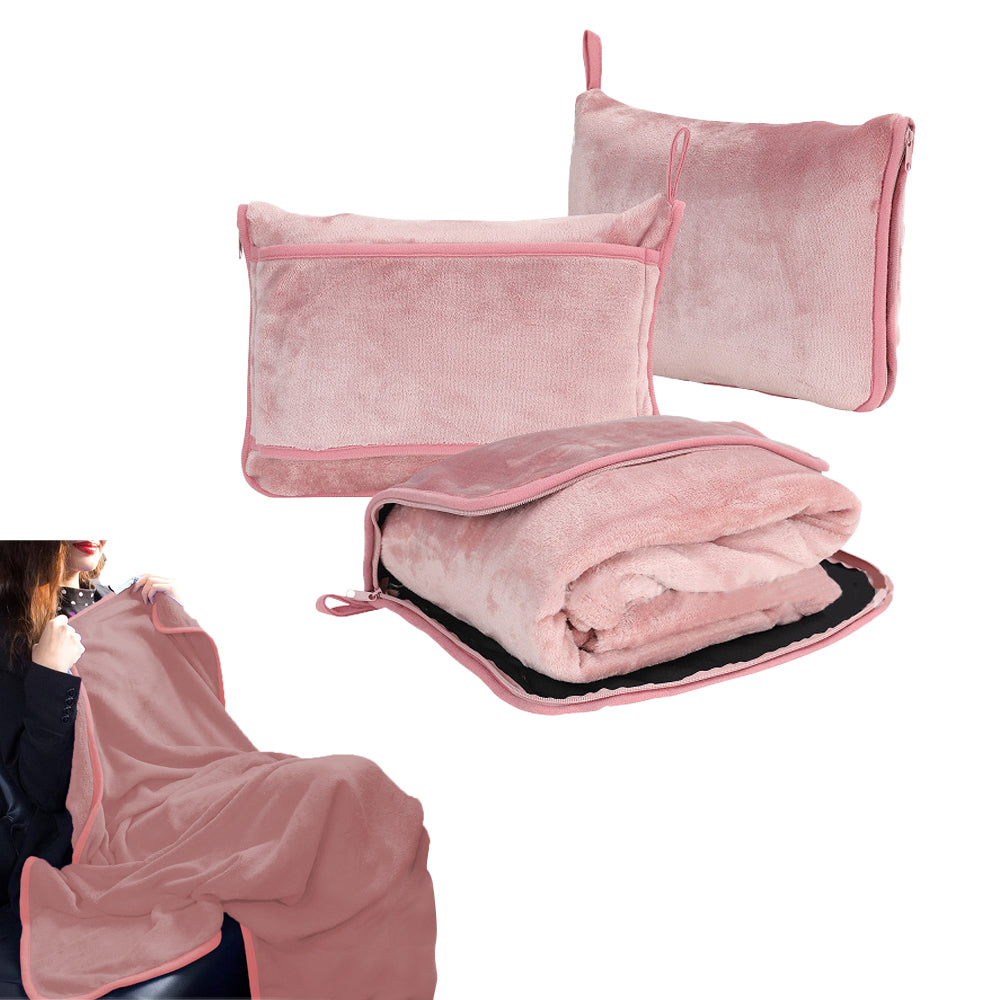2-in-1 Travel Blanket Pillow PortableThrow Blanket for Camping Picnic Pink