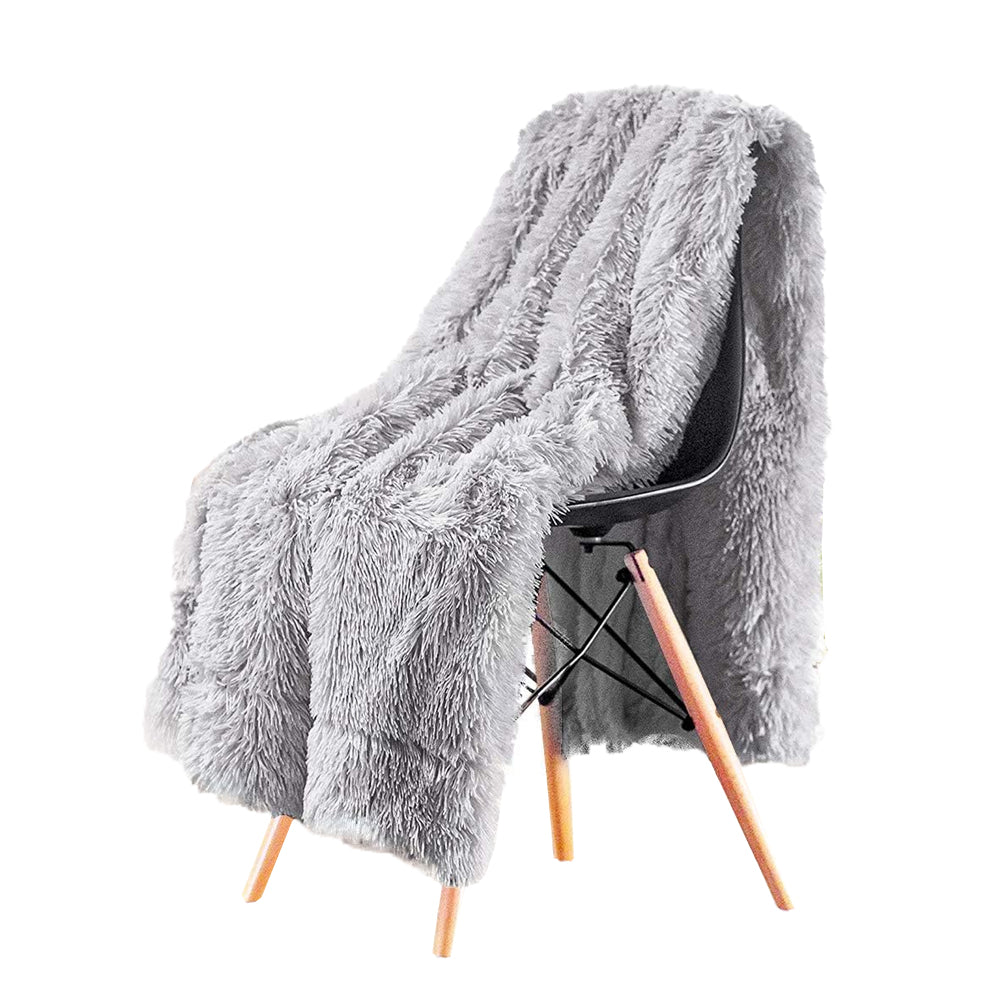 Shaggy Faux Fur Throw Blanket Plush Decorative Couch Sofa Blanket Gray
