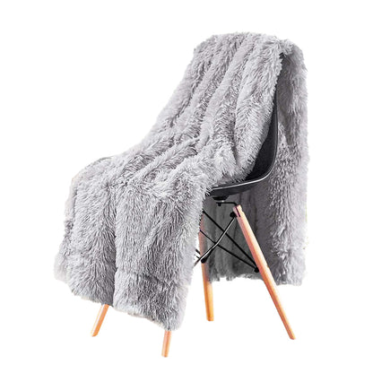 Shaggy Faux Fur Throw Blanket Plush Decorative Couch Sofa Blanket Gray