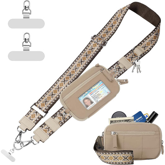 Phone Lanyard Clip and Go Strap for Phone with Wallet Crossbody -Beige