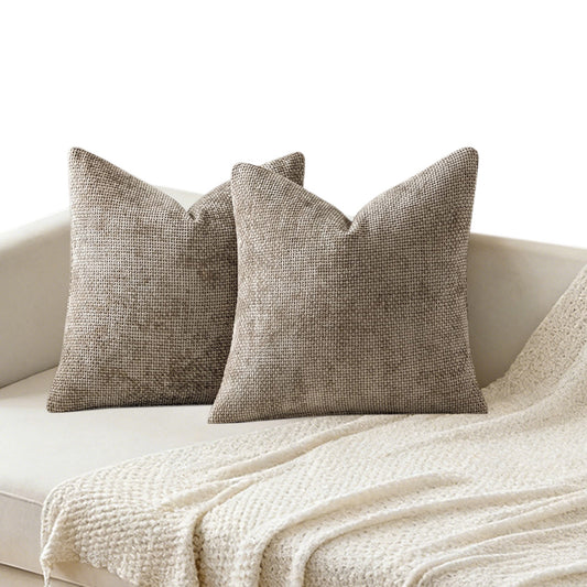 2 Pack Chenille Knit Throw Pillow Covers for Couch Bed -Camel