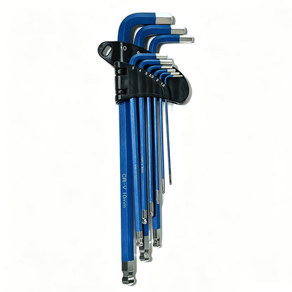 9Pcs Long Arm Ball End Hex Key with CRV Steel for Car and Motorcycle Repair-Blue