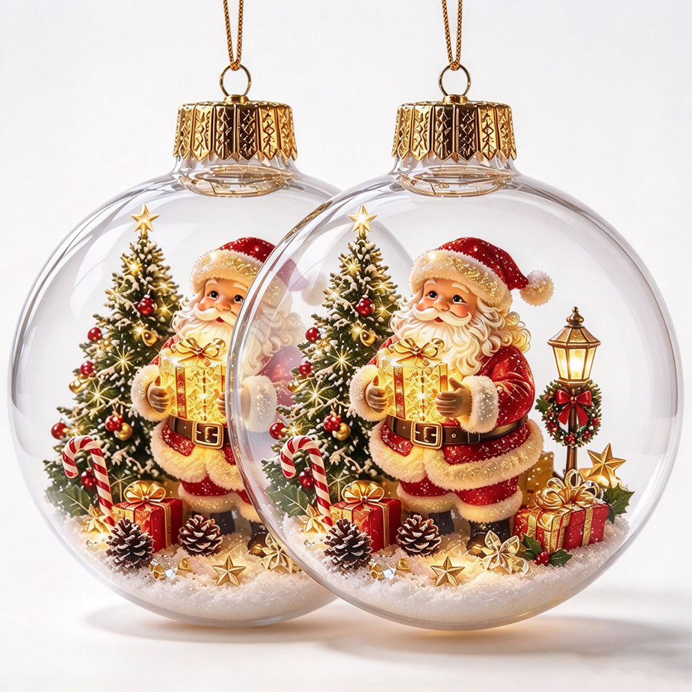 2 X Christmas Bauble Acrylic Printed Hanging Ornament for Xmas Tree - 8cm Santa