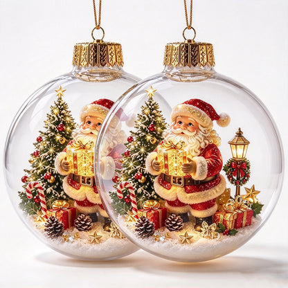 2 X Christmas Bauble Acrylic Printed Hanging Ornament for Xmas Tree - 8cm Santa