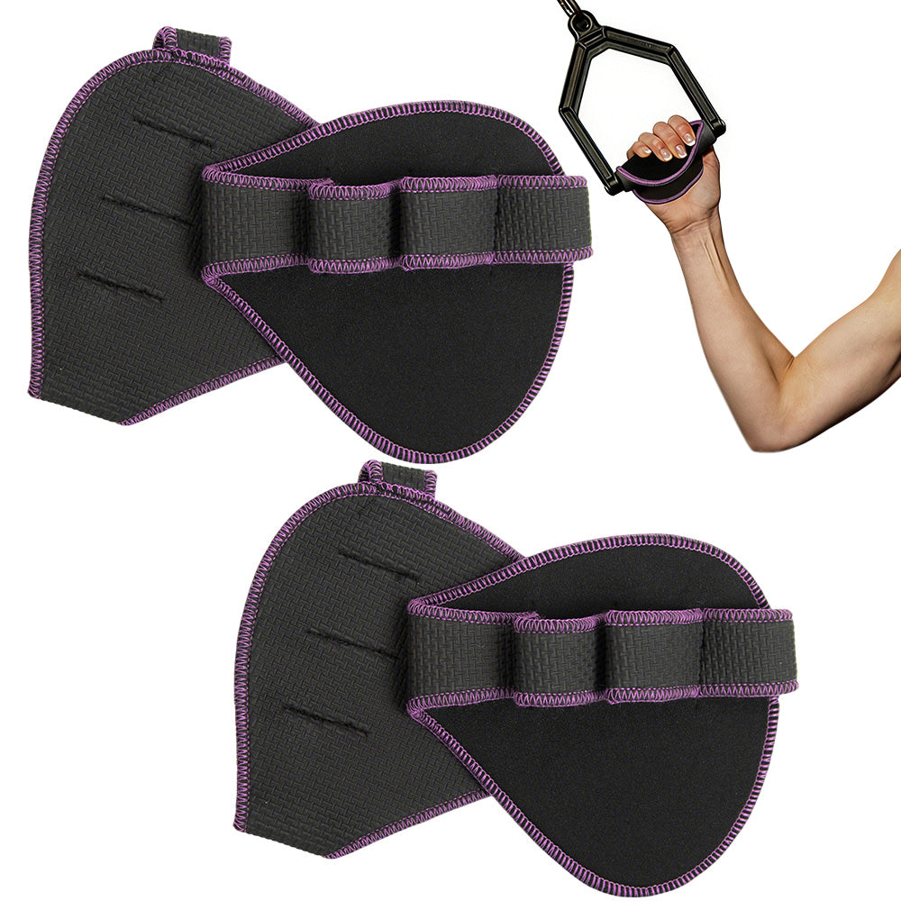 2Pcs Four Finger Gym Palm Grip Gloves Non Slip Weight Lifting Gloves-Purple