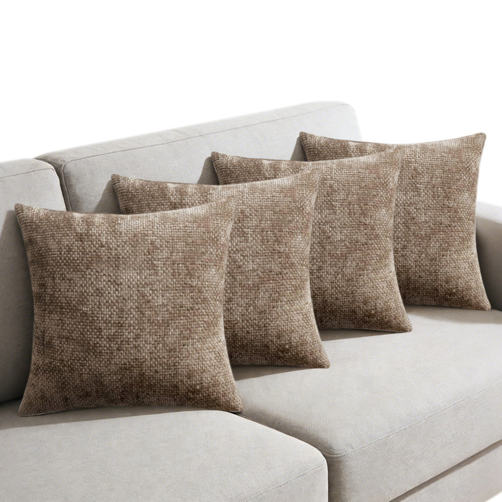 4 Pack Chenille Knit Throw Pillow Covers for Couch Bed -Camel