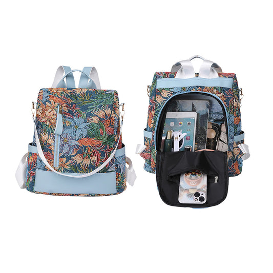 Printed Anti-theft School Backpack Multifunctional Large Capacity Travel Bag Mixcolor