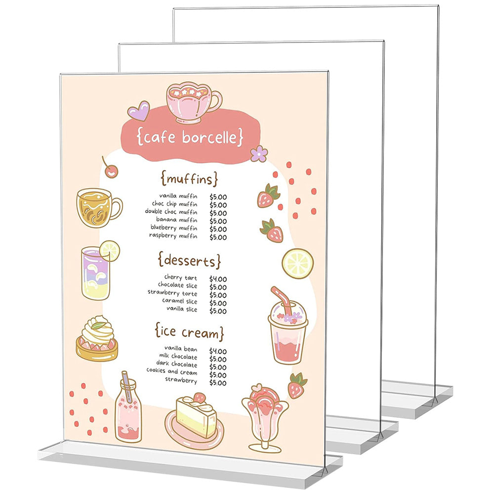 3Pcs Acrylic Sign Holder Clear Menu Stand Vertical Flyer Display for Restaurants