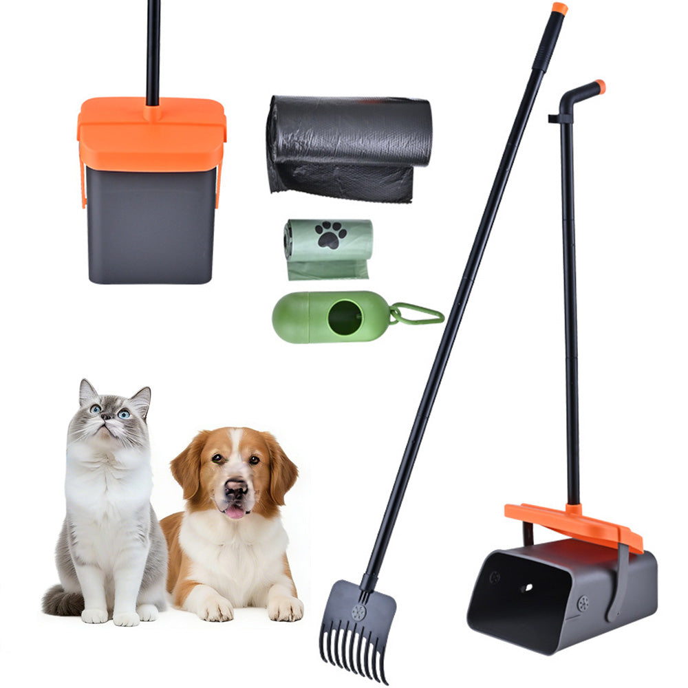 Pet Pooper Scooper Swivel Bin And Rake With Bag Attachment For Lawn Yard