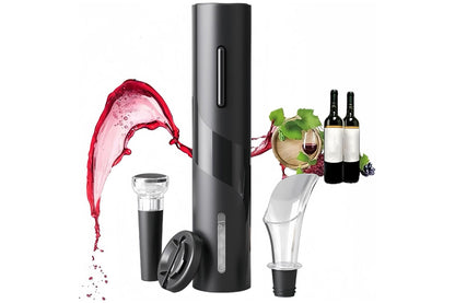 4Pcs Electric Wine Opener Set with Aerator Foil Cutter and Vacuum Stopper