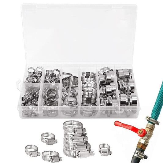 91PCS Stainless Steel Hose Clamps Clips Adjustable Range Worm Gear Pipe Clamp Kit