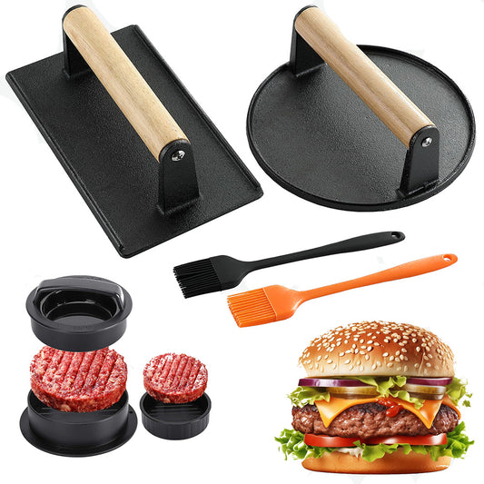 Smash Burger Press Kit With Stuffed Mold And Cast Iron Burger Press And Sauce Brush