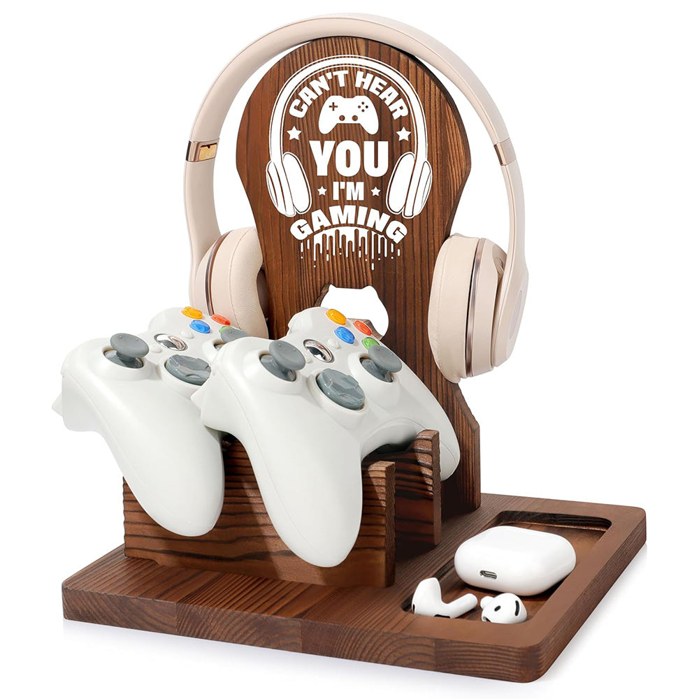 Solid Wood Multi-Function Headphone Stand for Gamer