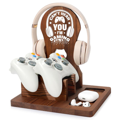 Solid Wood Multi-Function Headphone Stand for Gamer