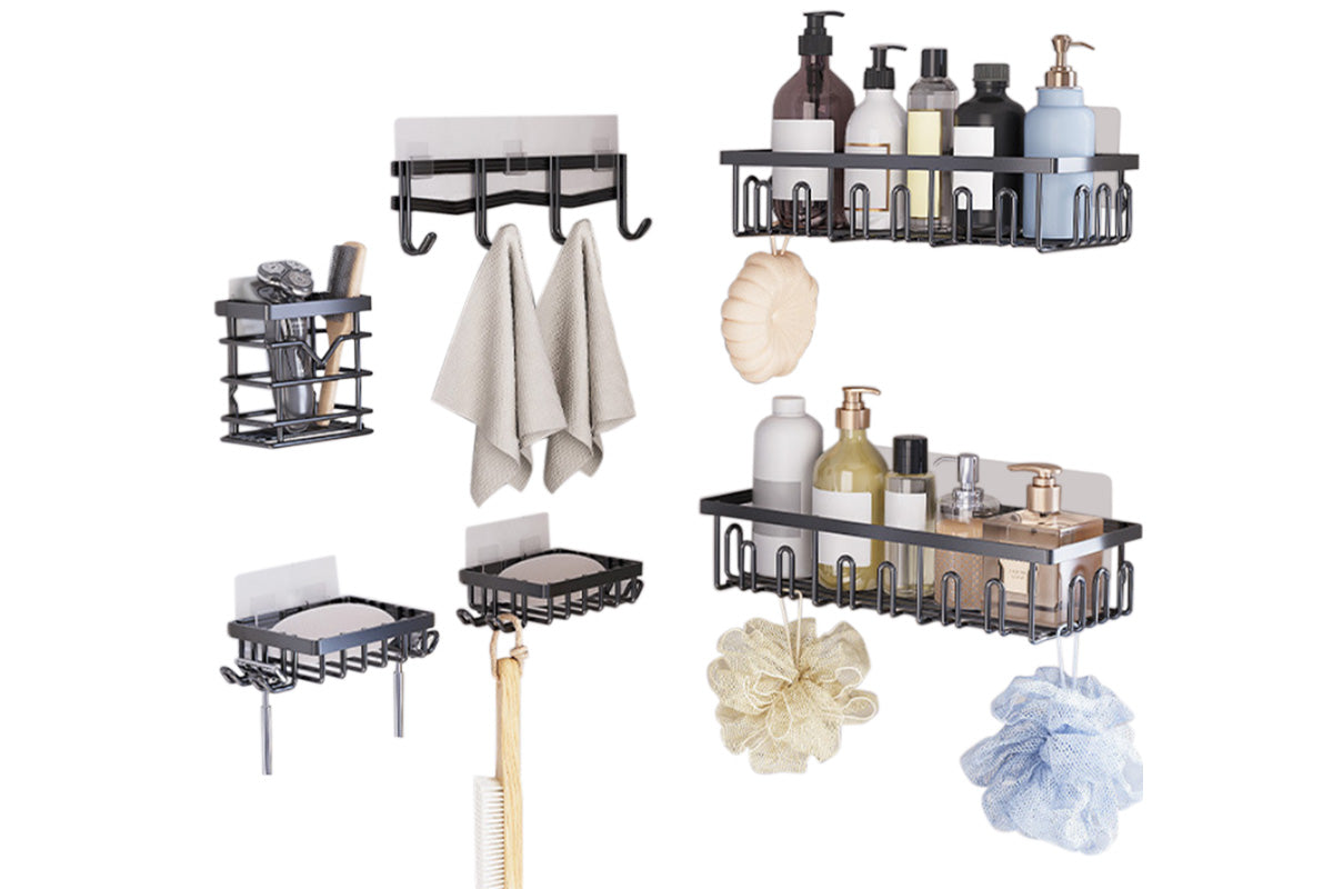 6Pcs Shower Caddy Adhesive Shower Organizer for Bathroom Storage and Kitchen