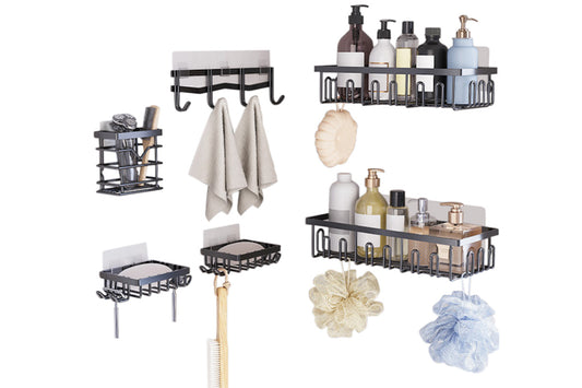 6Pcs Shower Caddy Adhesive Shower Organizer for Bathroom Storage and Kitchen