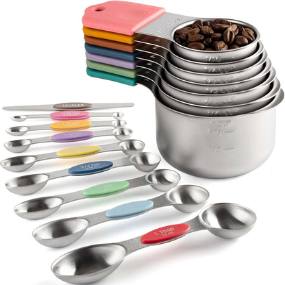 Stainless Steel Measuring Cups and Spoons Set with Leveler