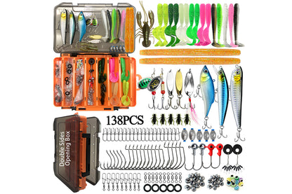 138Pcs Fishing Lures Tackle Bait Kit Tackle Box Fishing Bait Lure Gear Kit