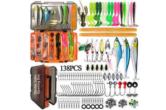 138Pcs Fishing Lures Tackle Bait Kit Tackle Box Fishing Bait Lure Gear Kit