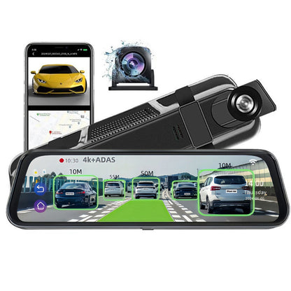 4K 10 Inch Rear View Mirror Camera Dash Cam Front and Rear Dual Dashcam for Car with ADAS