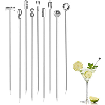 9PCS Stainless Steel Fruit Picks Reusable Metal Cocktail Appetizer Skewers