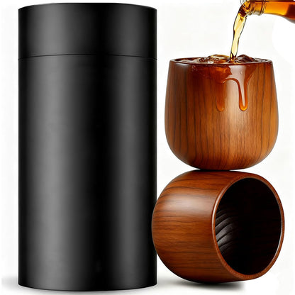 2PCS Wooden Bourbon Drinking Glass Whiskey Tumbler Bourbon Gifts For Men