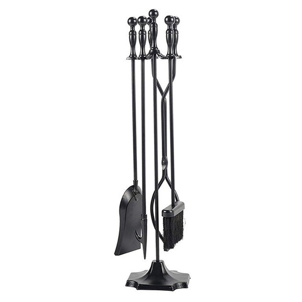 5 Pieces Fireplace Tool Set Wrought Iron With Stand For Indoor And Outdoor Use