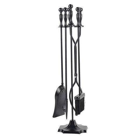 5 Pieces Fireplace Tool Set Wrought Iron With Stand For Indoor And Outdoor Use
