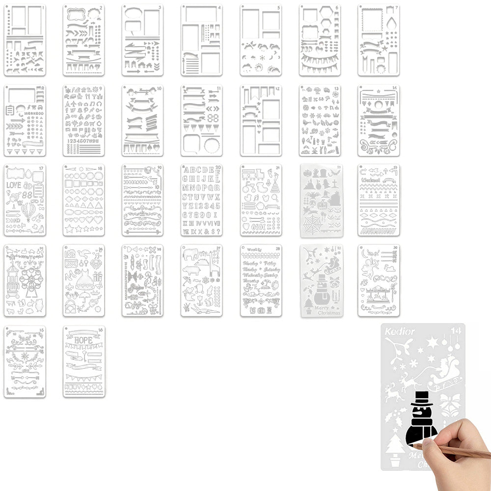 30Pcs Journal Stencils Reusable Drawing Templates for DIY Crafts Scrapbooking