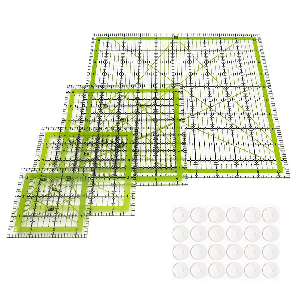 4Pcs Square Acrylic Quilting Rulers Set Green Non Slip Patchwork Sewing Templates