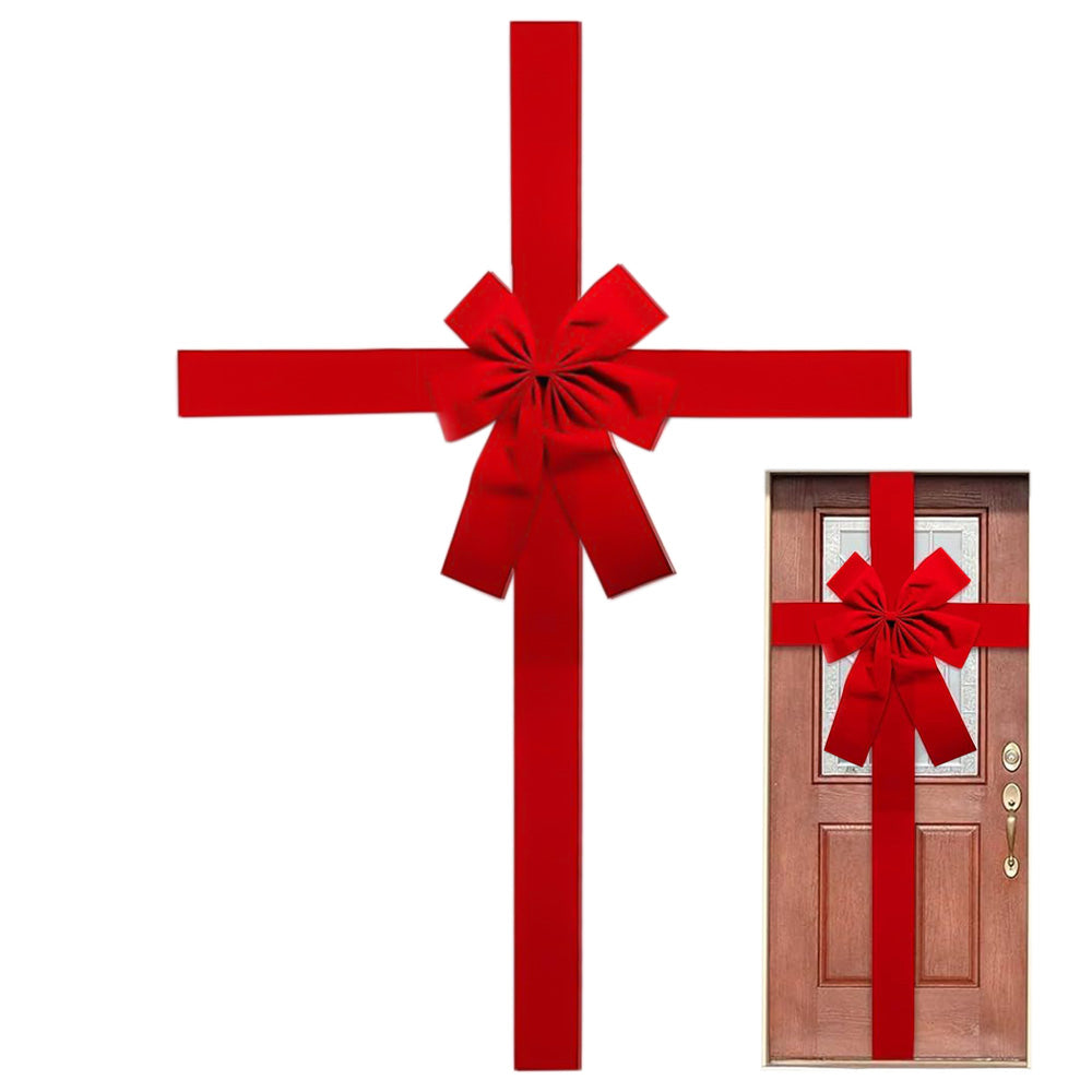 Giant Red Christmas Door Bow Front Door Decoration with Hook and Loop