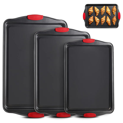 3Pcs Nonstick Kitchen Oven Baking Pans Set Premium Carbon Steel Bakeware for Oven Baking