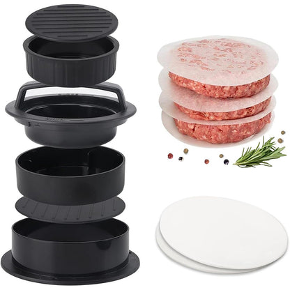3 in 1 Non-Stick Hamburger Press Patty Maker With 100Pcs Hamburger Patty Paper