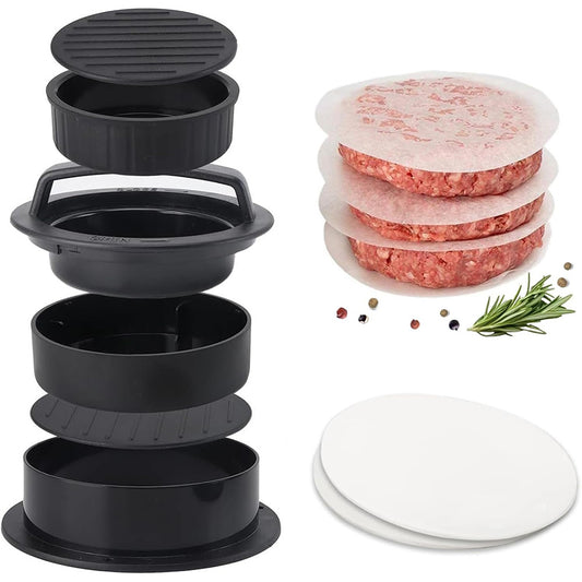3 in 1 Non-Stick Hamburger Press Patty Maker With 100Pcs Hamburger Patty Paper